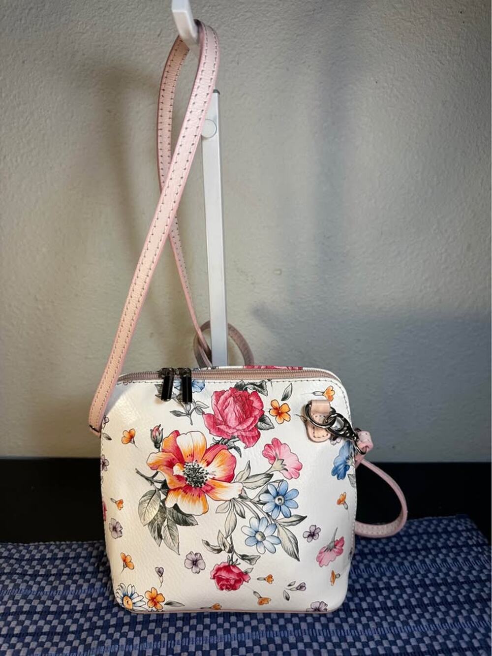 Genuine Italian Leather Floral Crossbody Bag